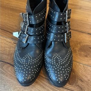 Aldo Black Studded Buckle Ankle Boots